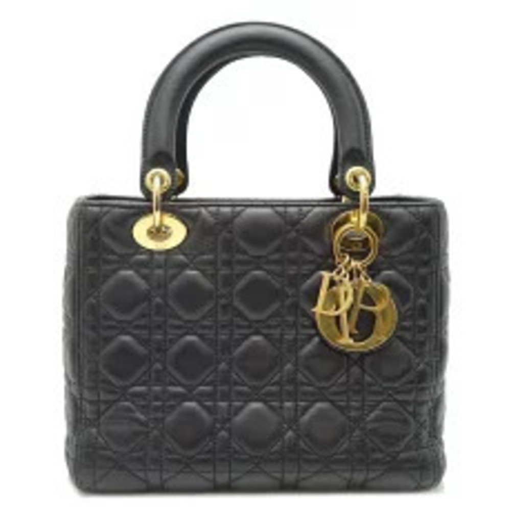 Christian Dior Cannage Lady Strap Handbag Leather Black
